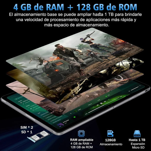 Tablet 10.1'' Pad Hd Android 4+128 Gb Memoria Dual Sim Wifi