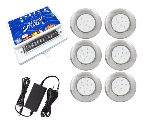 Kit 6 Led Piscina 9w Inox Rgb Colorido + Comando Wifi