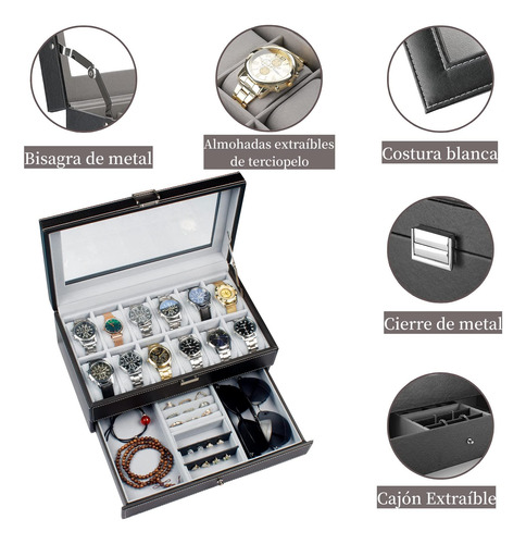 Caja De Almacenamiento De Relojes, Joyero Con 12