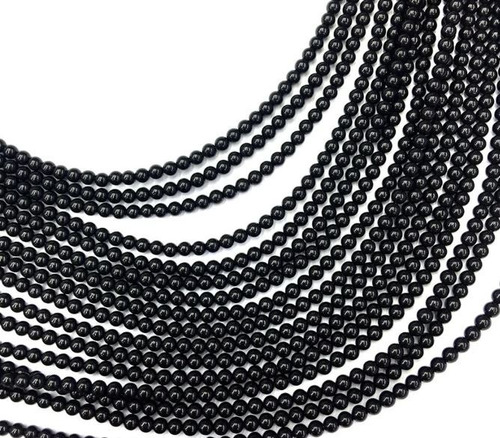 Tira Bolita De Perlas En Vidrio Negro 6 Mm X  (4 Tiras)