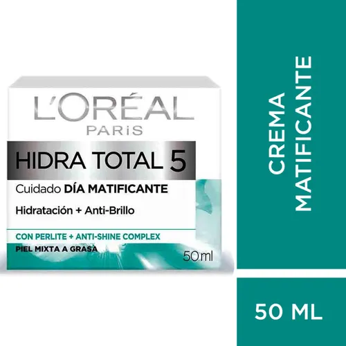 Crema L'oréal Paris Hydra-total 5 Matificante Antishine 50ml Grasa/mixta Día
