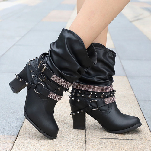 Punk Casual Tachonado Botas De Tacón Alto Para Las Damas