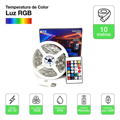 Cinta Led Luces Rbgic Usb Itd Control + Aplicación Ip65 10mt