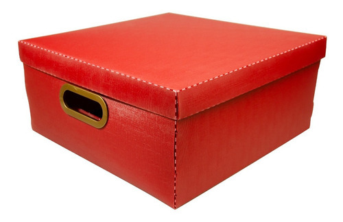 Caja Organizadora Cuadrada Plástica Símil Lino 35x35x16 Color Bordó