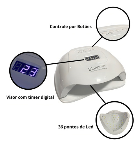 Cabine Uv Led Sun X Plus 120w Gel Unha 36 Led Estufa Cor Branco