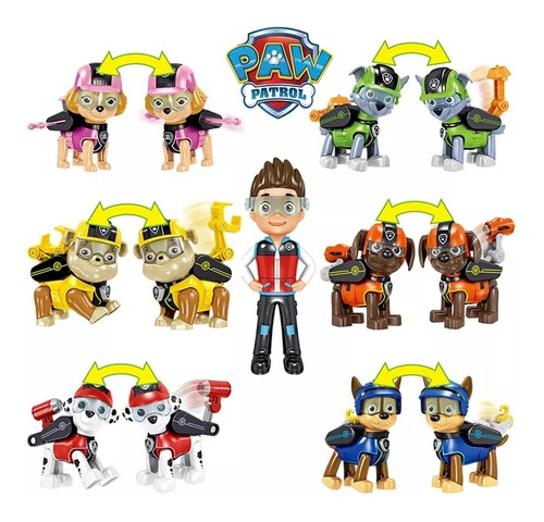 Paw Patrol 7 Piezas Con Sus Escudos Jetpack Articulados 11cm