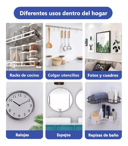 Gancho Adhesivo Tornillo Cuadros Paredes Sin Hueco Baño X10