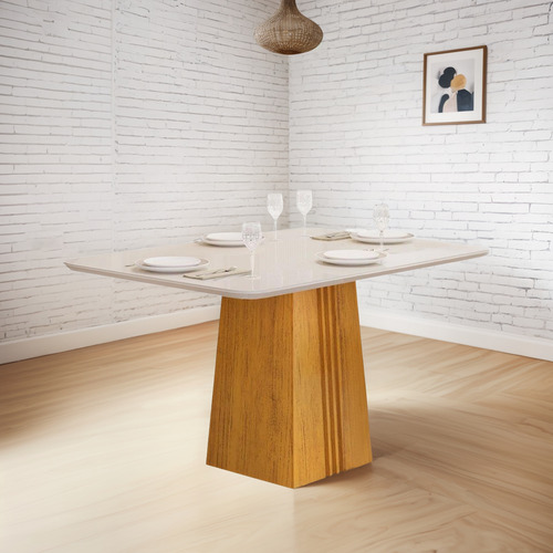Mesa Jantar Italia C/ Tampo Madeirado C/ Vidro 120x90cm Cedr