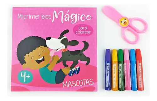 Kit Para Colorear Libro 72 Páginas + 6 Crayones +  Tijeras