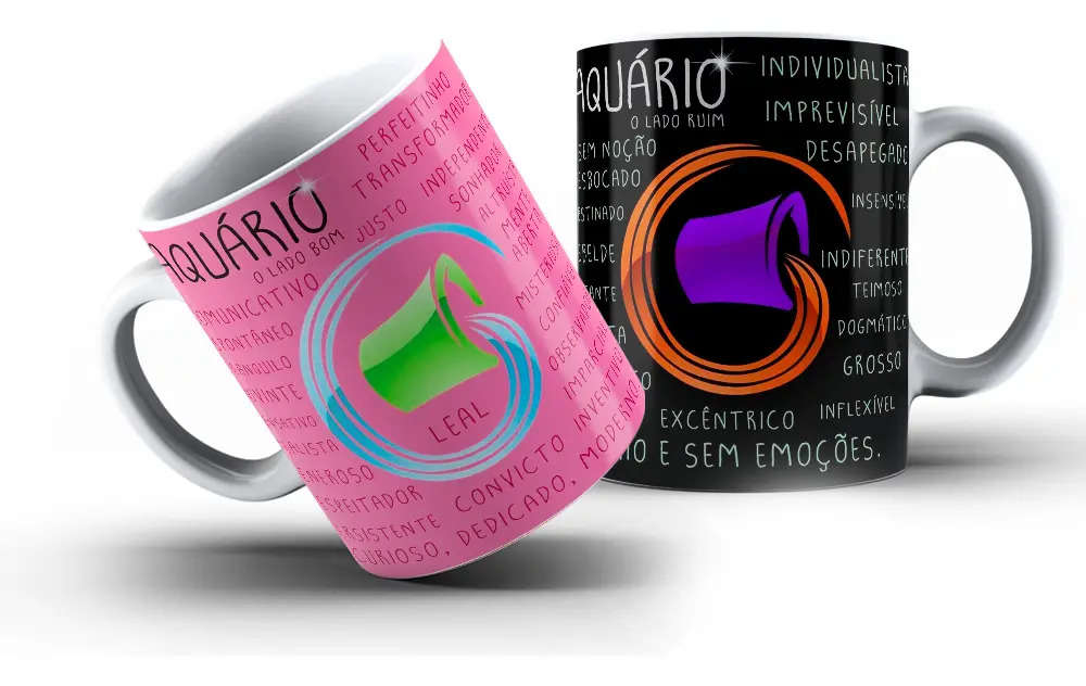 Caneca de Porcelana Cilíndrica Zodíaco Aquário 325 mL