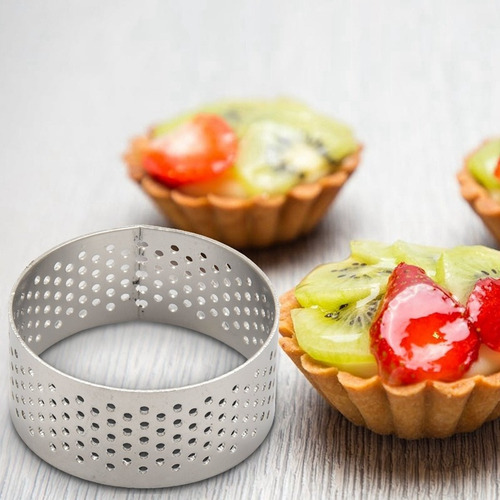 10 Anillos De Tarta Redondos De Acero Inoxidable Perforados
