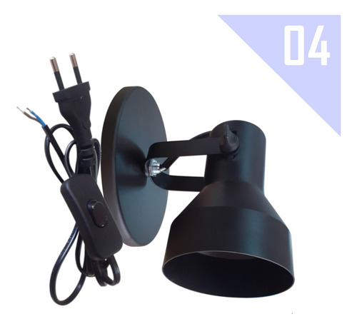 Arandela Iluminação Led C/ Fio Tomada Bivolt Kit 4 Unid. Cor Preto 110V/220V (Bivolt)