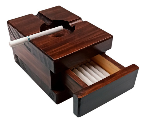 Cenicero De Madera Lustrada Artesanal De Mesa Marrón Cenicero Con Cajon