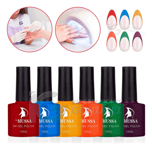 Gama De Gel Semipermanente Mussa 6 Esmaltes Para Uñas Uv Color Rainbow