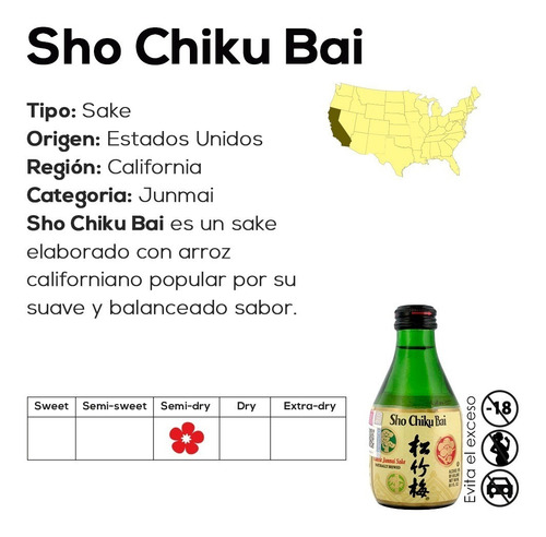 Imagen 3 de 4 de Sake Sho Chiku Bai Clásico (vino De Arroz) 180ml