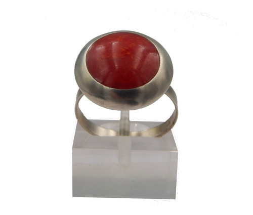 Interesante Anillo Oval De Plata 925 Con Piedra Roja