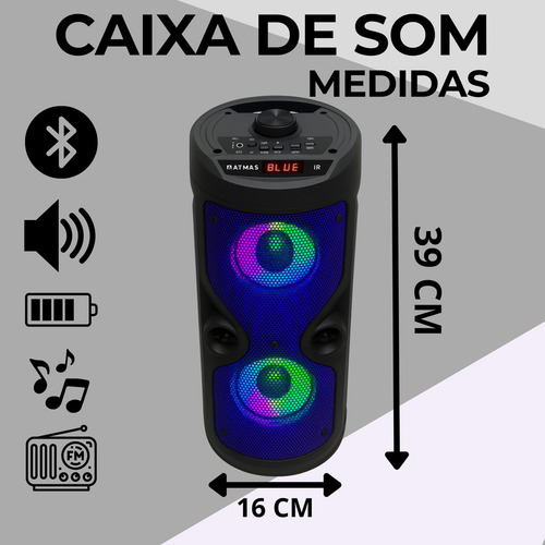 Caixa De Som Potente Bluetooth Portátil Com Alto Falante Potente Até 6 Horas De Bateria Caixa De Som Bluetooth Portátil Com Microfone Usb 10w Marca Atmas