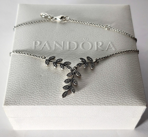 Original Pandora Gargantilla Dije Hojas Circonita Plata 925