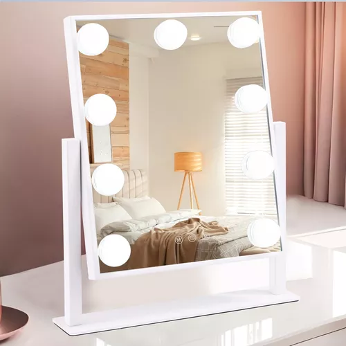  LilyHome Espejo de tocador y maquillaje con luces, aumento de  10X, espejo de tocador grande iluminado Hollywood con 15 bombillas LED  regulables, 3 modos de color, control táctil para dormitorio, mesa