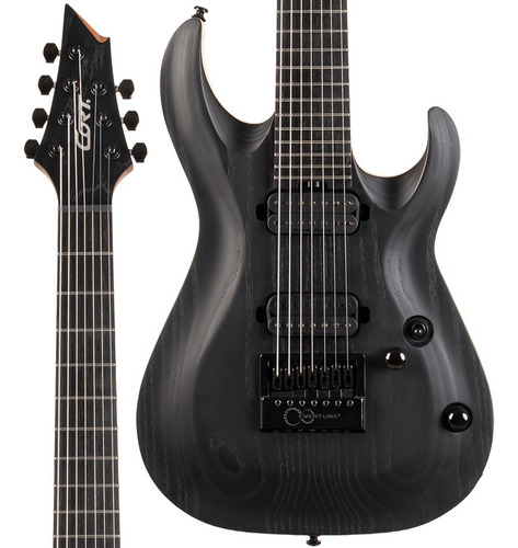 Guitarra Cort Kx707 Evertune Opbk Black 7 Cordas Cor Open Pore Black Material Do Diapasão 5pcs Roasted Maple Walnut Orientação Da Mão Destro