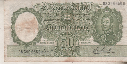 Billete Argentina $ 50 Moneda Nacional - Año 1967 - B 2024