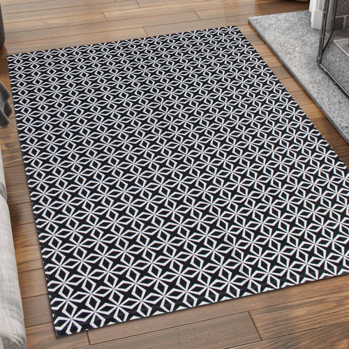 Tapete De Sala Quarto Israel 1,00x1,32 Antiderrapante Modern Cor Preto Desenho do tecido Geométrico