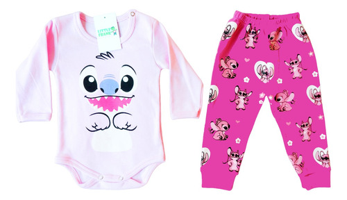 Conjunto Body Pantalon Nena Varon Bebe Stitch Rosa Personaje