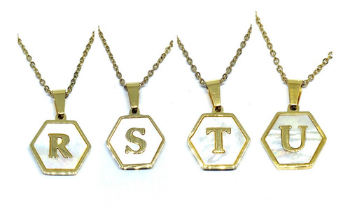 Imagen 6 de 7 de Letra Acero Inoxidable Dorado Madre Perla Hexagonal