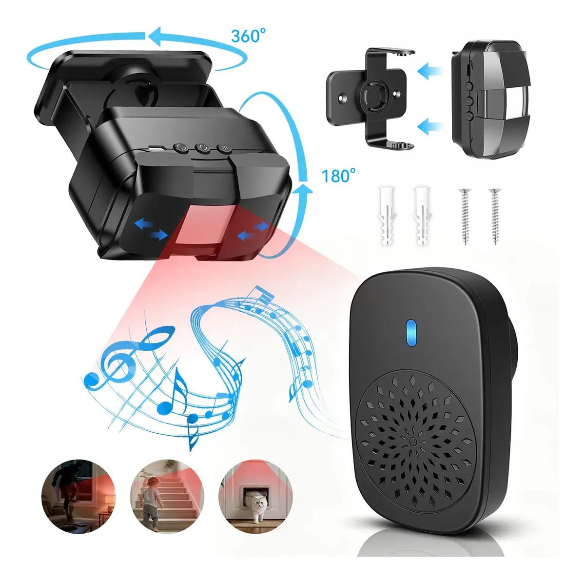 Timbre con Sensor Infrarrojo Tensky G-13-U, Detector de Movimiento Inalámbrico y 300 m de Alcance