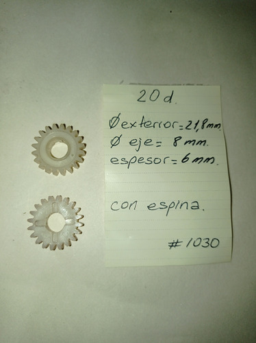 Engranaje Plástico 20 Dientes. #1030