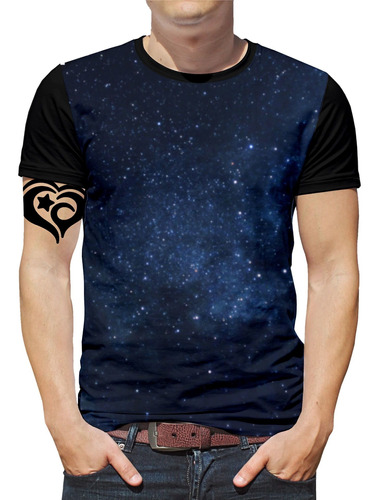 Camiseta Galaxia Plus Size Espaço Masculina Roupa Blusa Est2