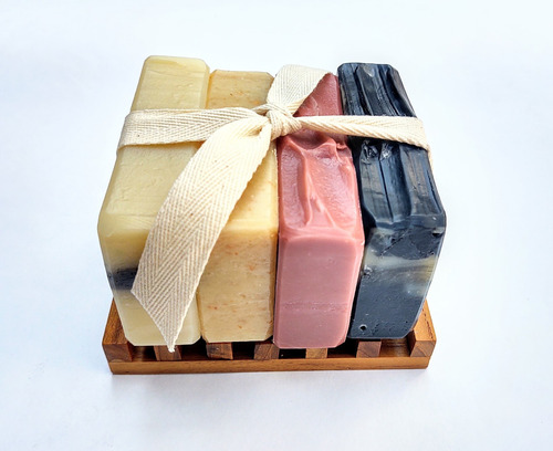 Imagen 2 de 3 de Pack Jabones Artesanales Naturales Jabonera Madera Teka