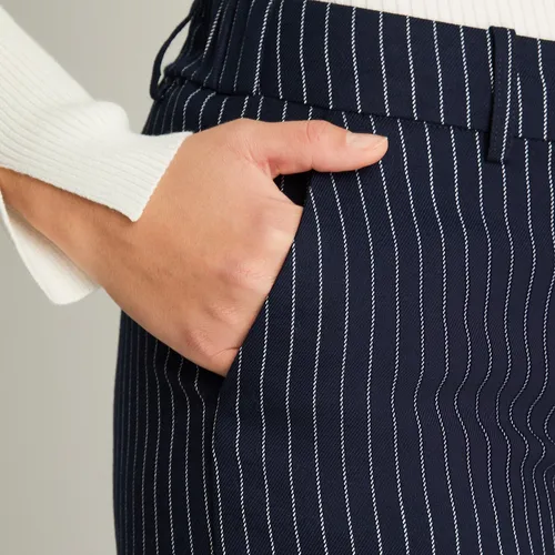 Pantalón Tiro Medio Palazzo Pretina Elasticada Azul Mujer