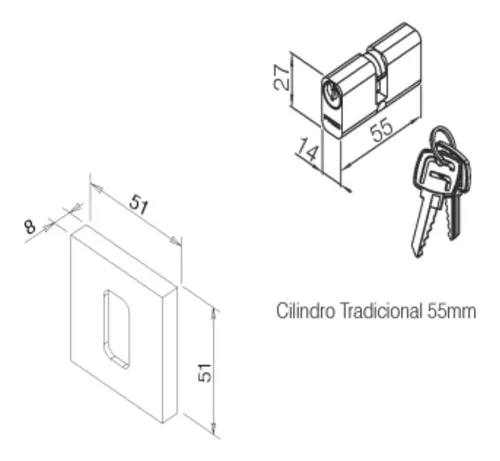 Cerradura de puerta giratoria Rolete Quad 464 55r, cromada, color plateado