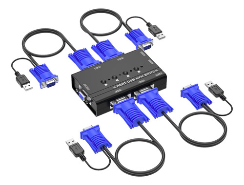 Conmutador Vga Kvm 4 Computadoras 1 Monitor, Yinker 4 Puerto