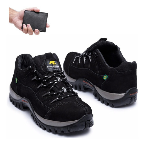 Tênis Masculino Couro Sapato Adventure Palmilha Gel + Brinde
