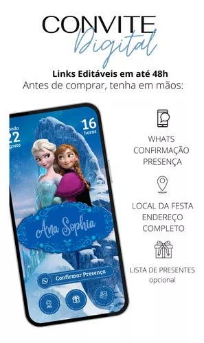 Grátis - Fazer convite online convite digital FROZEN