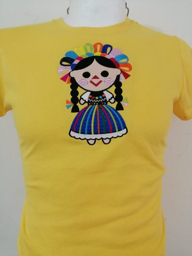 Playera Dama Muñeca Maria Bordada Muñequita Mexicana