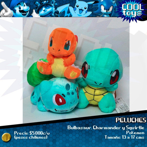 Peluches Pokémon Starters Charmander, Squirtle Y Bulbasaur!