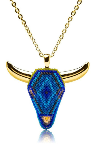 Collar Artesanal Huichol Toro Rodio U Oro Holbox Mayarica