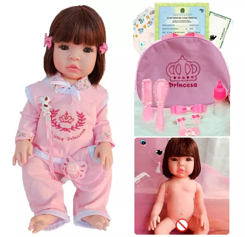 Boneca Bebe Reborn Menina 100% Silicone Enxoval + 24 Itens