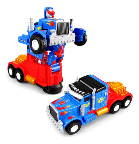 Caminhão Optimus Prime Vira Robo Trasformes Bate Volta Cor Azul