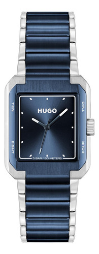 Reloj Hombre Hugo Cuadrado, Analógico, Cuarzo, Acero, Azul