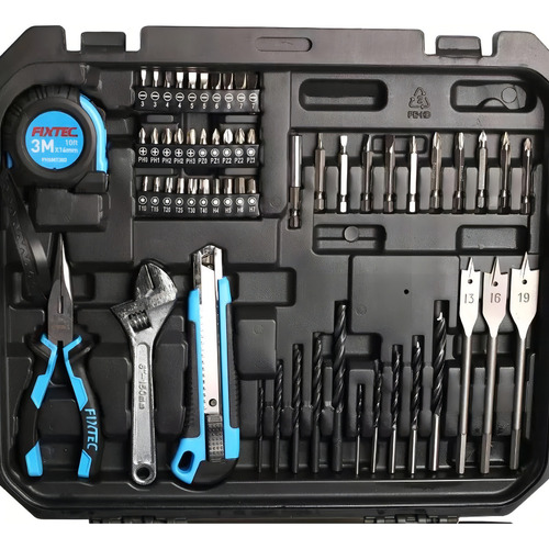 Furadeira Eletrica Sem Fio Com Kit 221pcs - Fixtec Cor Azul