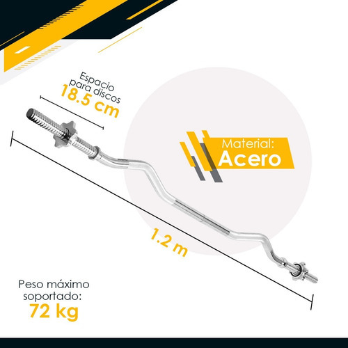 Barra Curva De Musculación Solida/ Zynergy Acero Inoxidable