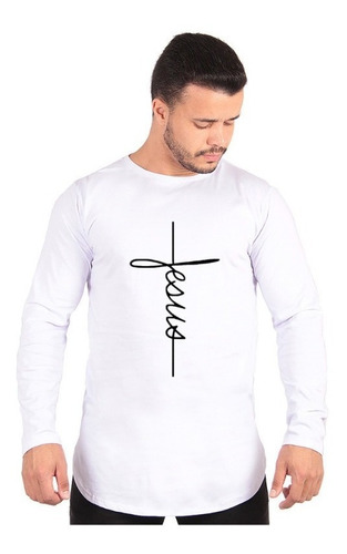 Imagem 1 de 1 de Camiseta Camisa Long Line Masculina Manga Longa Jesus