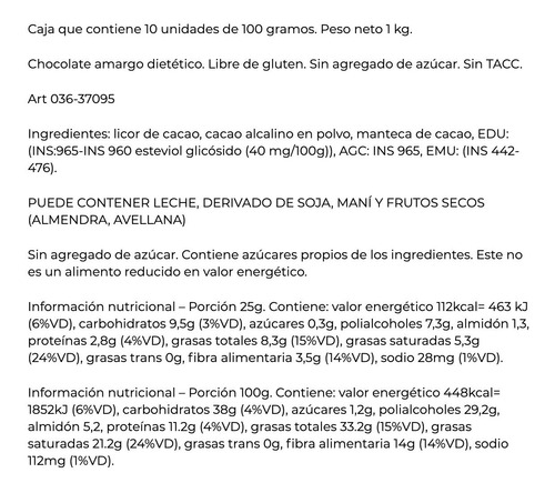 Imagen 3 de 7 de Chocolate Colonial Stevia Diet (x10un) Barata La Golosineria