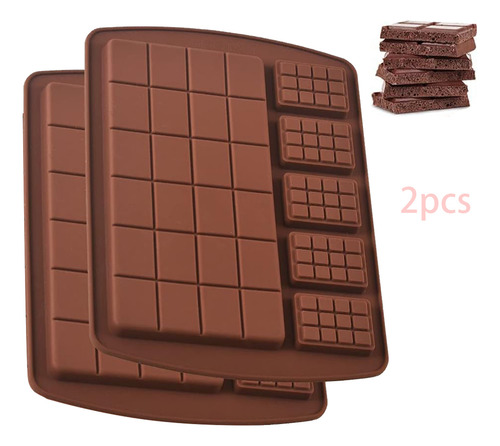 Moldes de Silicona para Barras de Chocolate – 2 Piezas Antiadherentes Reutilizables, Moldes para Hacer Dulces, Caramelos, Jabones o Postres DIY, Resistentes al Calor, Marrón