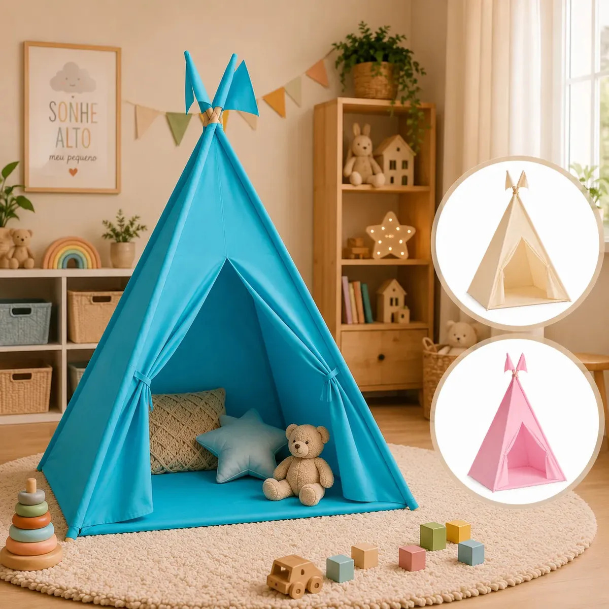 Barraca Infantil Tenda Índio para Festa do Pijama Azul-Aço