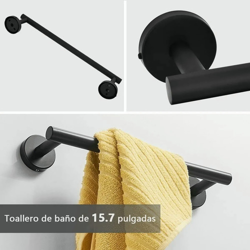 Imagen 7 de 9 de Set De 6 Accesorios De Baño Acero Inoxidable Negro Y Plata